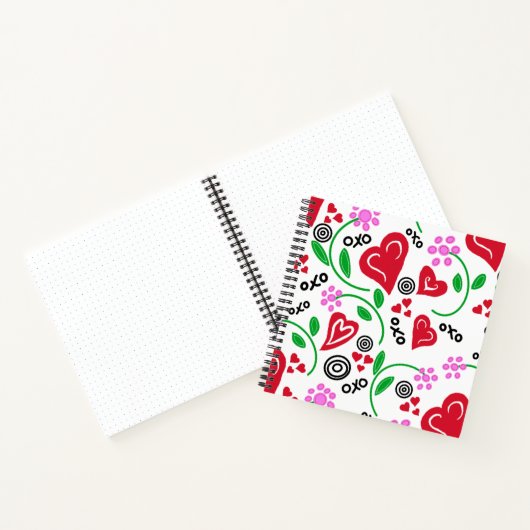 Red Hearts Pink Flowers Hugs Sketchbook Journal Notitieboek (Binnen)