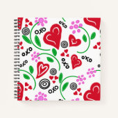 Red Hearts Pink Flowers Hugs Sketchbook Journal Notitieboek (Voorkant)