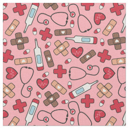 Red Hearts Pink Nurse Doctor Patroon Stof