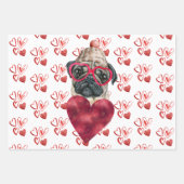 Red Hearts Pug Hondenliefhebber Valentijnse Cadeau Inpakpapier Vel (Voorkant)