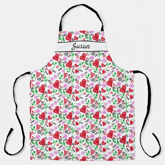 Red Hearts roze bloemen All-Over Print Schort (Voorkant)