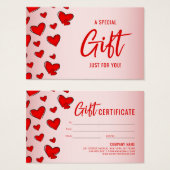 Red Hearts roze Valentijnsdag Cadeaubon Visitekaartje (Voorkant /achterkant)