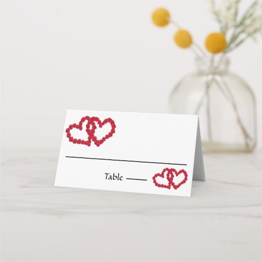 Red Hearts Rozen Elegant Wedding Place Card Plaatskaartje (Voorkant)
