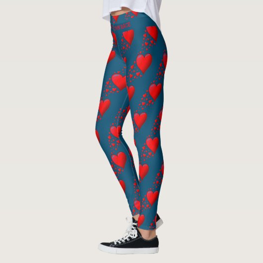 Red Hearts RUN UW RACE Valentijn Custom Blue Leggings (Links)
