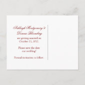 Red Hearts Scrolls Ribbon Foto Sla de datum op Aankondigingskaart (Achterkant)