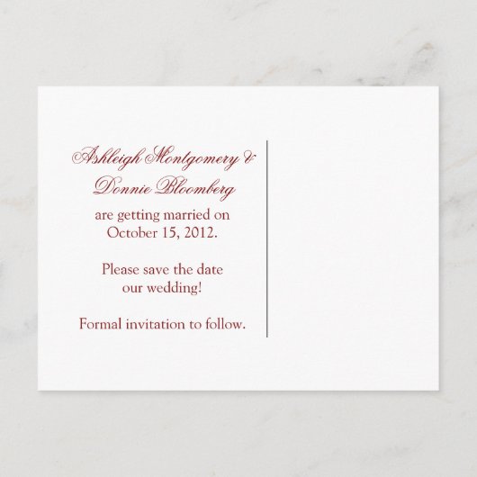 Red Hearts Scrolls Ribbon Foto Sla de datum op Aankondigingskaart (Achterkant)