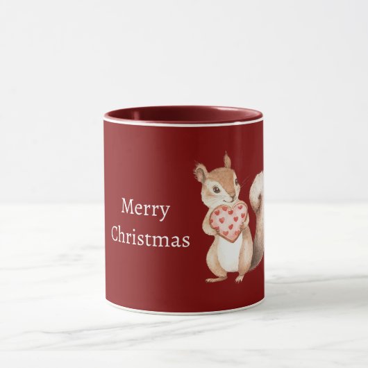 Red Hearts Squirrel Christmas Mok (Midden)
