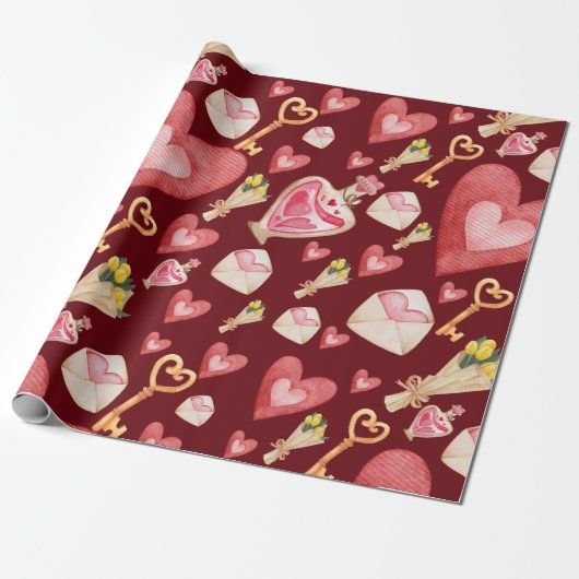 Red Hearts Style Cadeaupapier (Uitgerold)