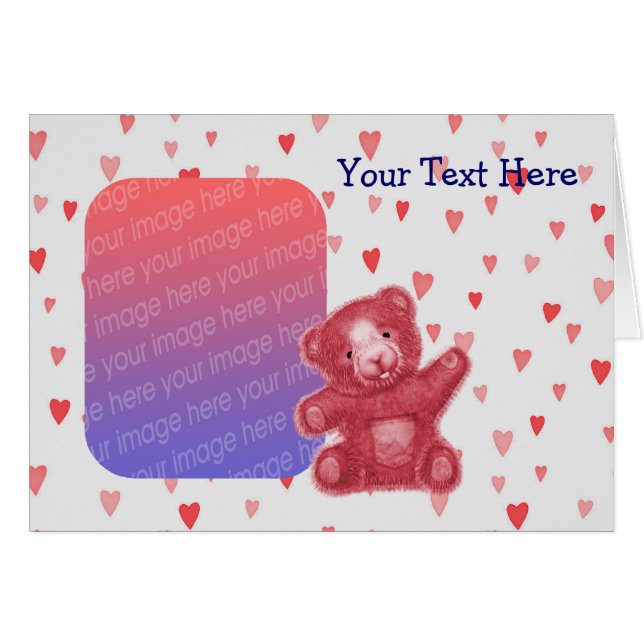 Red Hearts Teddy Bear Cute Photo Card (Voorkant Horizontaal)