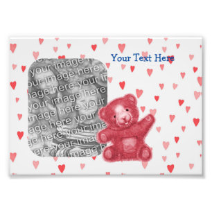 Red Hearts Teddy Bear Cute Photo Lijst Sjabloon Foto Afdruk