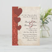 Red Hearts Torn Paper Wedding Invitation Kaart (Staand voorkant)