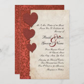 Red Hearts Torn Paper Wedding Invitation Kaart (Voorkant / Achterkant)