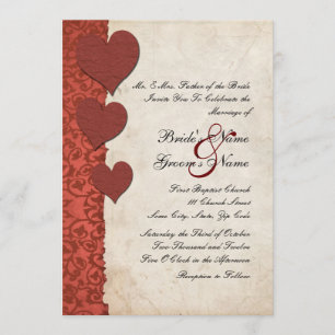 Red Hearts Torn Paper Wedding Invitation Kaart