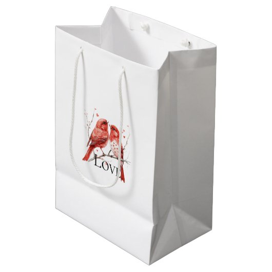 Red Hearts Tortelduifjes Medium Cadeauzakje (Voorkant Gekanteld)