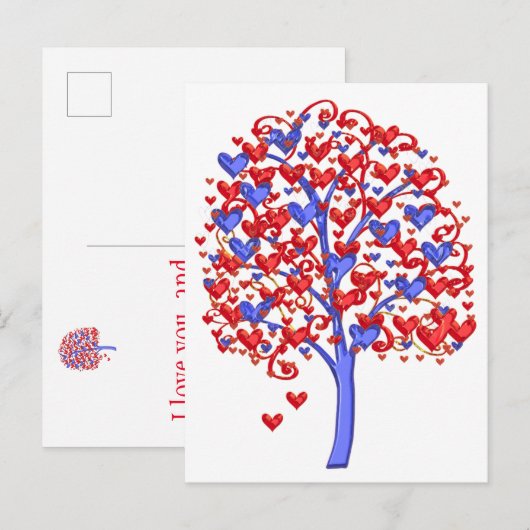 Red Hearts Tree Valentijn Briefkaart (Voorkant / Achterkant)