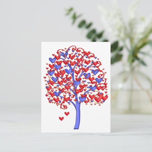 Red Hearts Tree Valentijn Briefkaart (Staand voorkant)