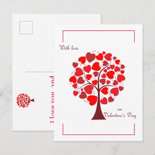 Red Hearts Tree Valentijn Briefkaart (Voorkant / Achterkant)