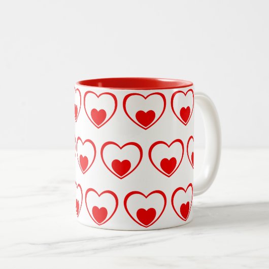 Red hearts tweekleurige koffiemok (Voorkant rechts)