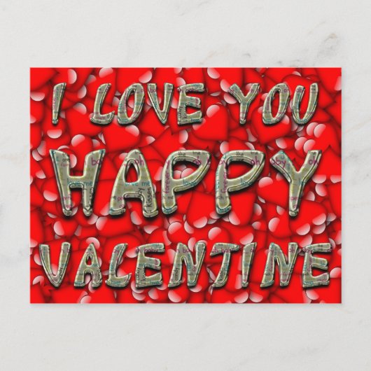 Red Hearts Typography Valentijn I Love You Feestdagenkaart (Voorkant)