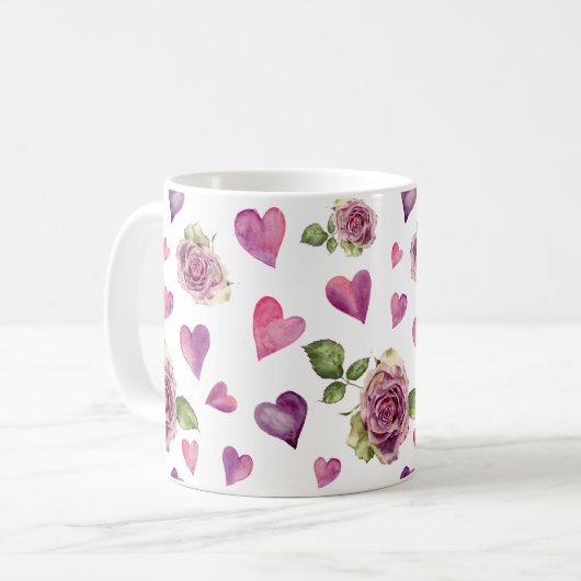 Red Hearts Valentijn's Day Waterverf Rozen Koffiemok (Voorkant links)