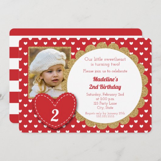 Red Hearts Valentijnsdag Birthday Uitnodiging (Voorkant / Achterkant)