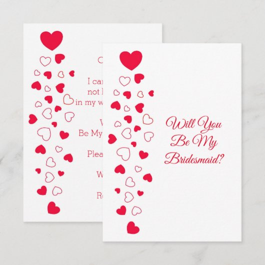 Red Hearts Valentijnsdag bruidsmeisje bruiloft Kaart (Voorkant / Achterkant)