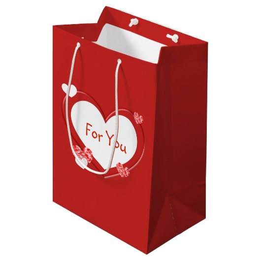 Red Hearts Valentijnsdag Gift Bag Medium Cadeauzakje (Voorkant Gekanteld)