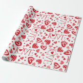 Red Hearts Valentijnsdag Love Cadeaupapier (Uitgerold)