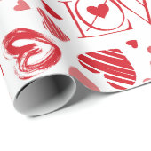 Red Hearts Valentijnsdag Love Cadeaupapier (Rol Hoek)