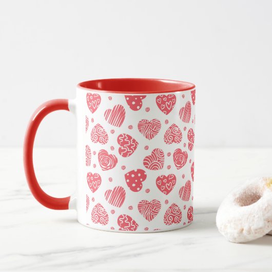 Red Hearts Valentijnsdag Love Mok (Met donut)