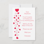 Red Hearts Valentijnsdag Maid of Honor bruiloft Kaart (Achterkant)