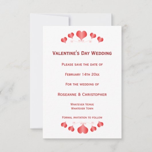 Red Hearts Valentijnsdag Wedding Bewaar de datum Save The Date (Voorkant)