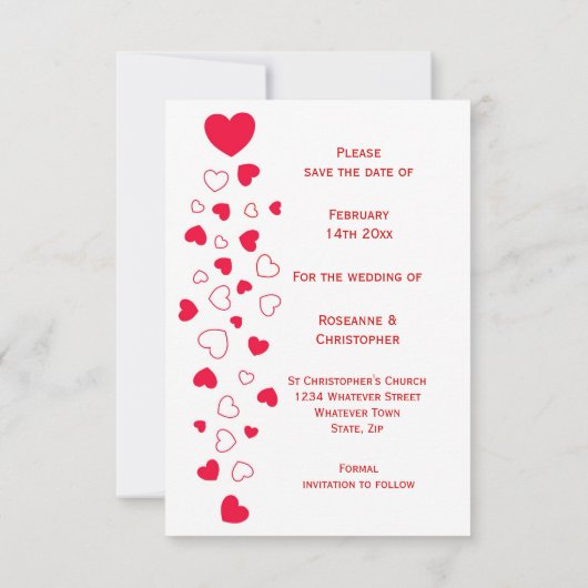 Red Hearts Valentijnsdag Wedding Bewaar de datum Save The Date (Achterkant)