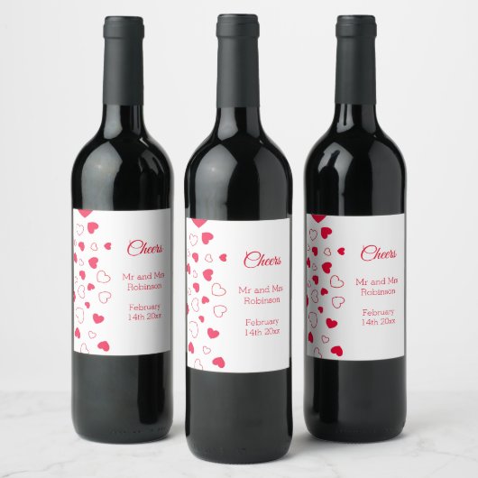 Red Hearts Valentijnsdag Wedding Wine Label Wijn Etiket (Flessen)