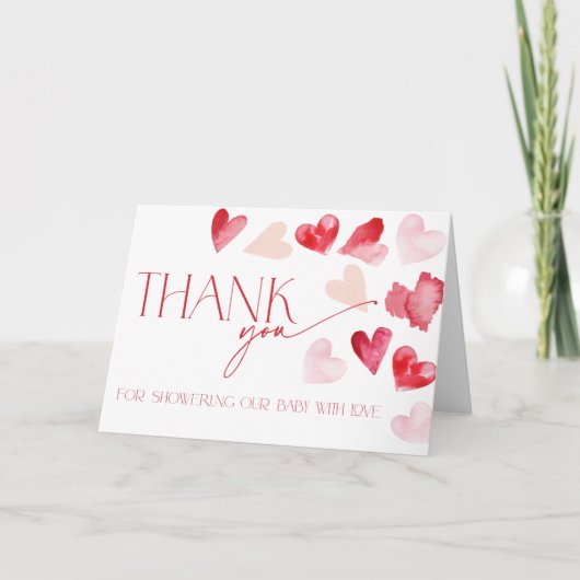 Red Hearts Valentines Day Baby Shower Thank You Bedankkaart (Voorkant)