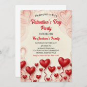 Red Hearts Valentine's Day Party Kaart (Voorkant / Achterkant)