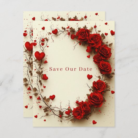 Red Hearts Valentine's Day Wedding Save The Date (Voorkant / Achterkant)