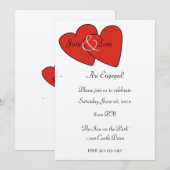 Red Hearts Verloving Invitation Kaart (Voorkant / Achterkant)