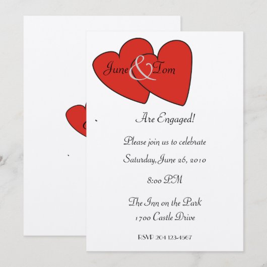 Red Hearts Verloving Invitation Kaart (Voorkant / Achterkant)