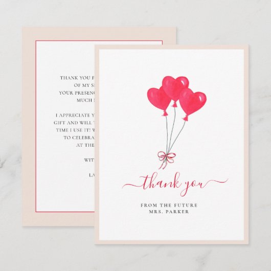 Red Hearts Vrijgezellenfeest Flat Dank u kaart (Voorkant / Achterkant)