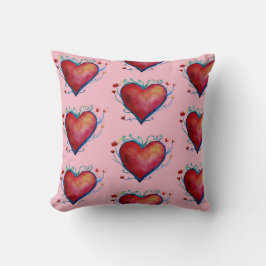 Red Hearts Waterverf Art Gooi Kussen