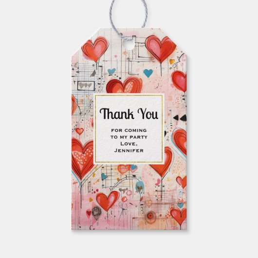 Red Hearts Whimsical Love Pattern Party Dank u Cadeaulabel (Voorkant)
