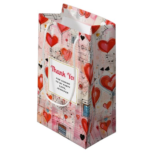 Red Hearts Whimsical Love Pattern Party Dank u Klein Cadeauzakje (Voorkant Gekanteld)