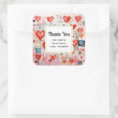 Red Hearts Whimsical Love Pattern Party Dank u Vierkante Sticker (Tas)
