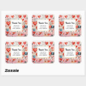 Red Hearts Whimsical Love Pattern Party Dank u Vierkante Sticker (Vel)