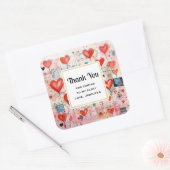 Red Hearts Whimsical Love Pattern Party Dank u Vierkante Sticker (Envelop)