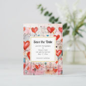 Red Hearts Whimsical Love Pattern Save the Date Uitnodiging Briefkaart (Staand voorkant)