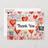 Red Hearts Whimsical Love Pattern Thank You Briefkaart (Voorkant / Achterkant)