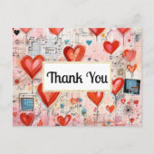 Red Hearts Whimsical Love Pattern Thank You Briefkaart (Voorkant)