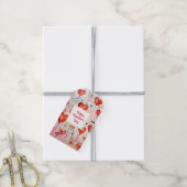 Red Hearts Whimsical Love Pattern Valentine's Day Cadeaulabel (Met Touw)